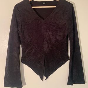 Black, velvet long sleeve crop top